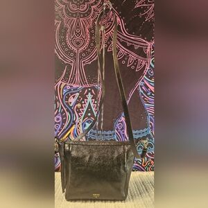 Fossil Shiny Black Genuine Leather Purse Crossbody Bag (With Detachable Strap)